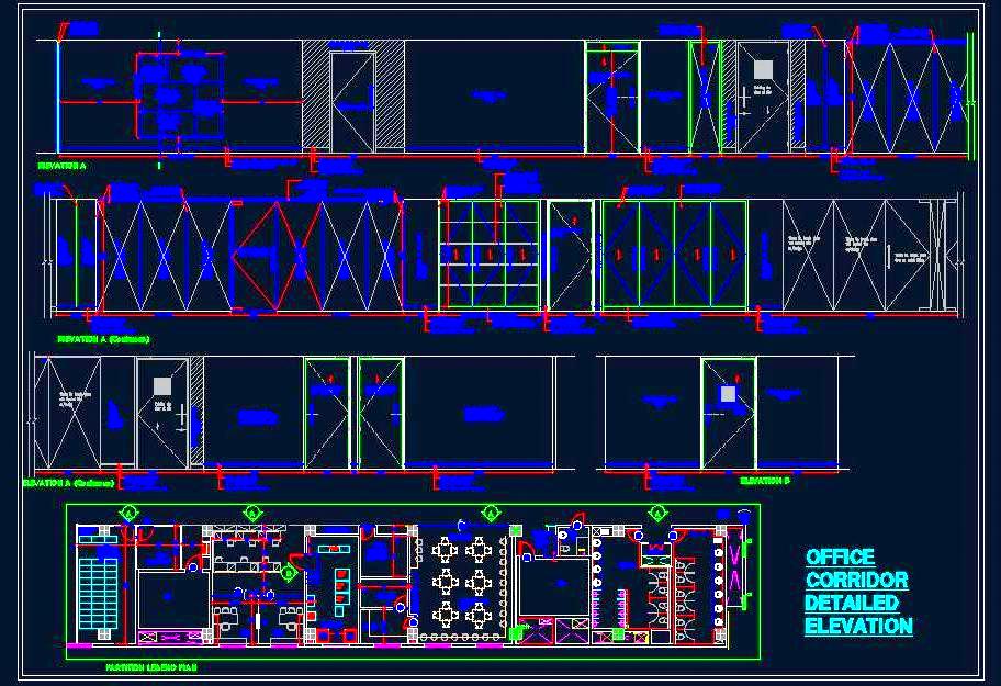 DWG Office Corridor Design- Gypsum Partitions and Glass Doors